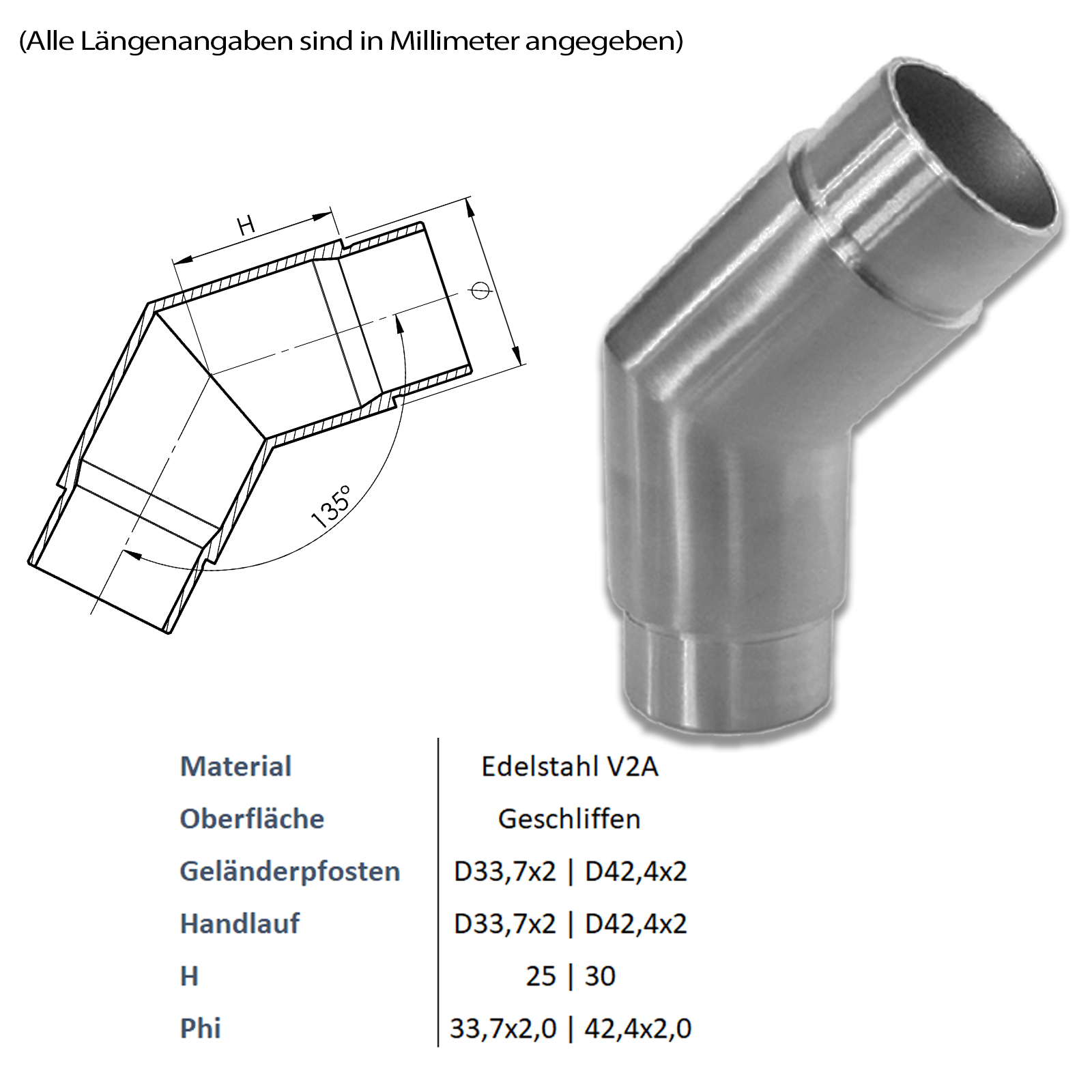 Rohrbogen Steckfitting Edelstahl Drm 42 4mm 33 7mm 135 Grad